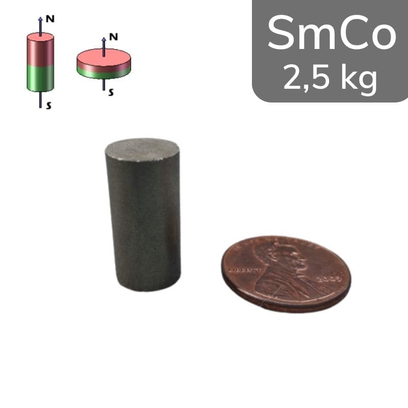 Cylindre magnétique SmCo Ø 10 mm / hauteur 20 mm 24 MGOe