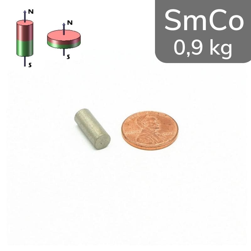 Cylindre magnétique SmCo Ø 6 mm / hauteur 10 mm 24 MGOe