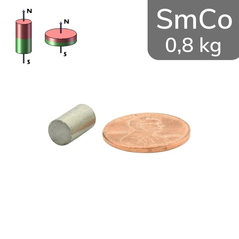 Cylindre magnétique SmCo Ø 6 mm / hauteur 8 mm 24 MGOe