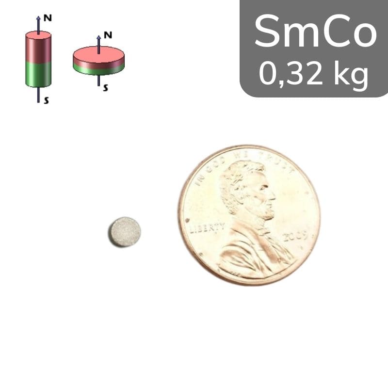 Disque magnétique SmCo Ø 4 mm / hauteur 3 mm 28 MGOe