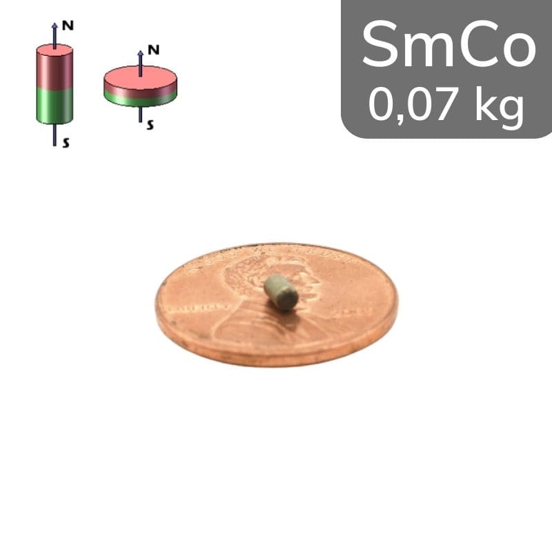 Cylindre magnétique SmCo Ø 2 mm / hauteur 3 mm