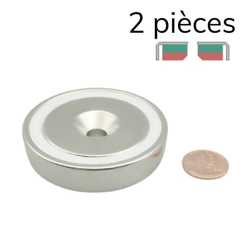 Aimant en pot rond 60 mm - trou fraisé 8,5 mm 1 - Univers Magnétique