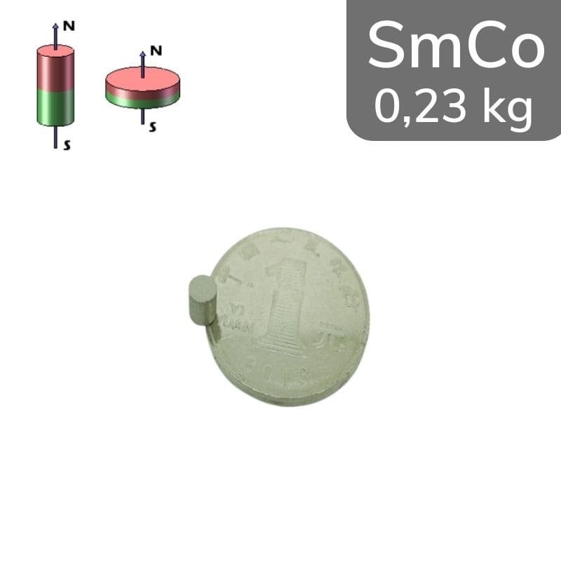 Cylindre magnétique SmCo Ø 3 mm / hauteur 5 mm 24 MGOe