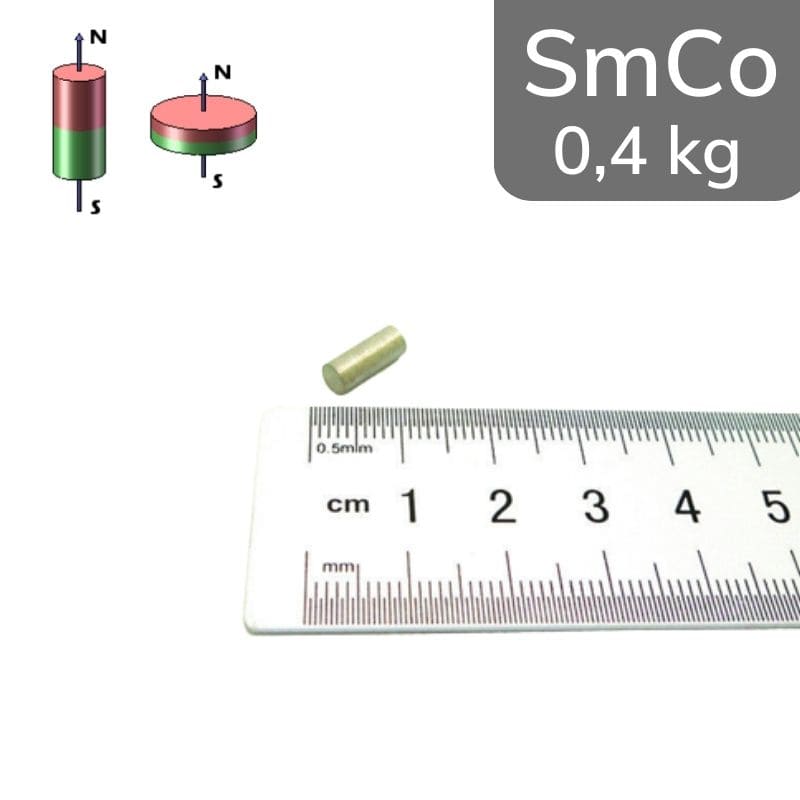 Cylindre magnétique SmCo Ø 4 mm / hauteur 10 mm 28 MGOe