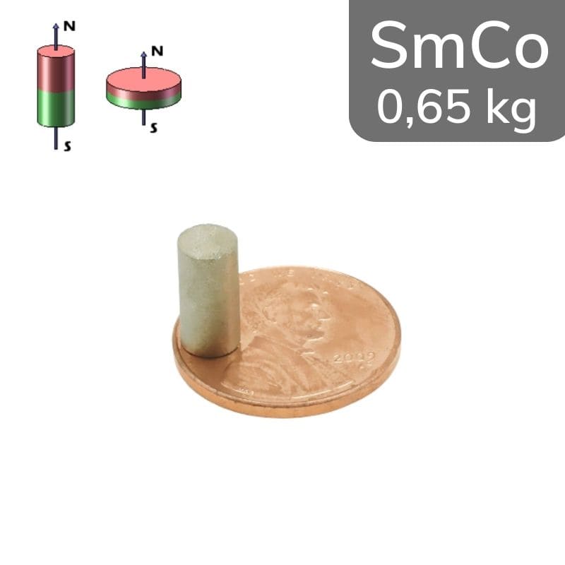 Cylindre magnétique SmCo Ø 5 mm / hauteur 10 mm 24 MGOe