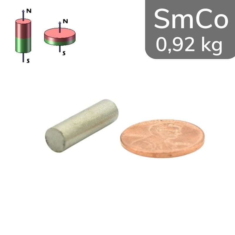 Cylindre magnétique SmCo Ø 6 mm / hauteur 20 mm 24 MGOe