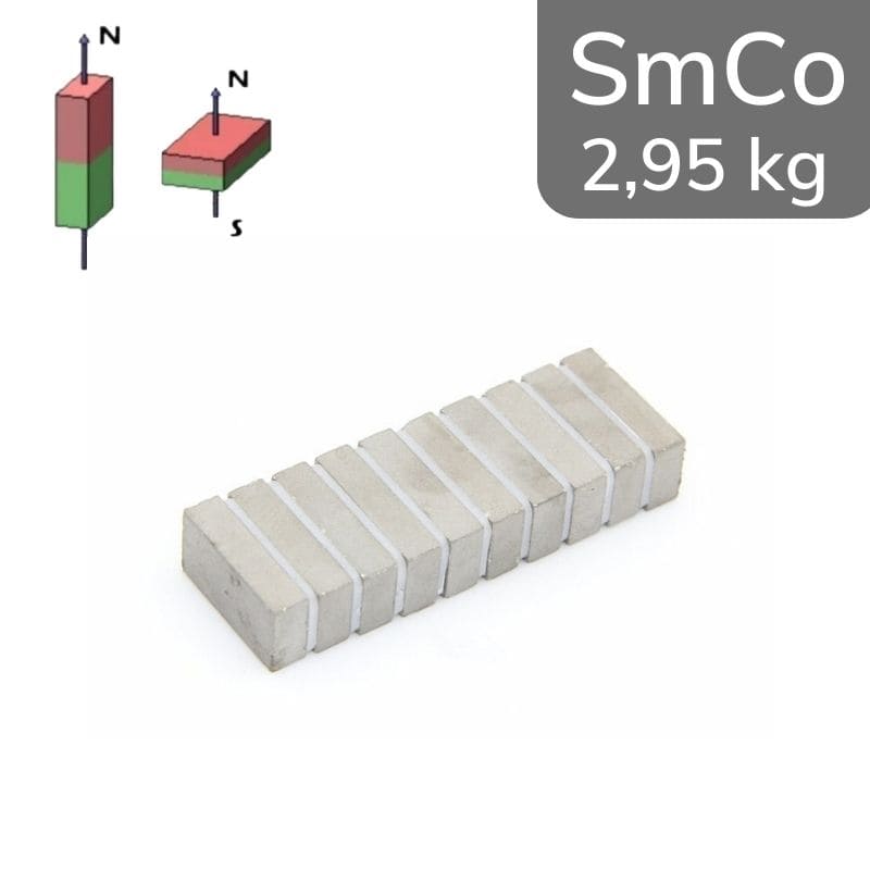 Parallélépipède magnétique SmCo 20 x 10 x 5 mm 24 MGOe - 12 pièces