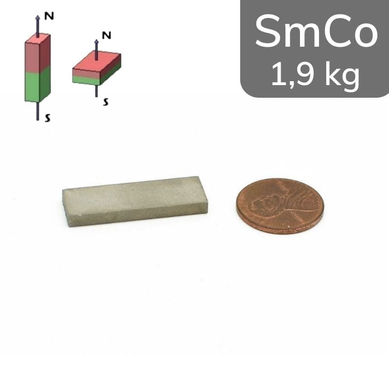 Parallélépipède magnétique SmCo 30 x 10 x 3 mm (+ grades)