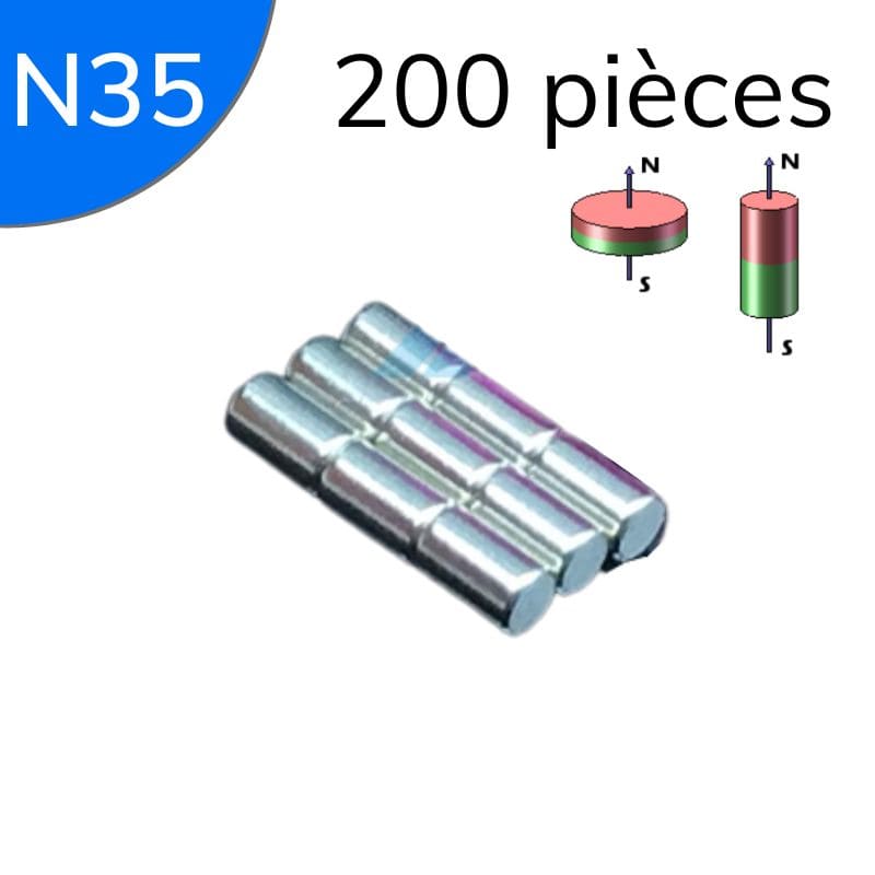 Cylindre magnétique néodyme Ø 3 mm / hauteur 5 mm N35 1 - Univers Magnétique