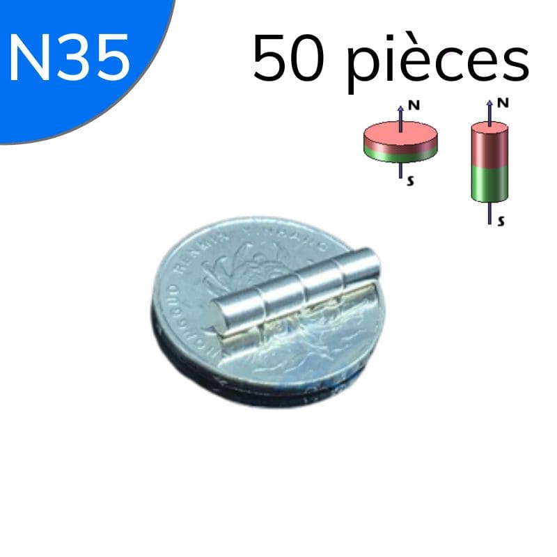 Cylindre magnétique néodyme Ø 4 mm / hauteur 5 mm N35 1 50 pièces - Univers Magnétique