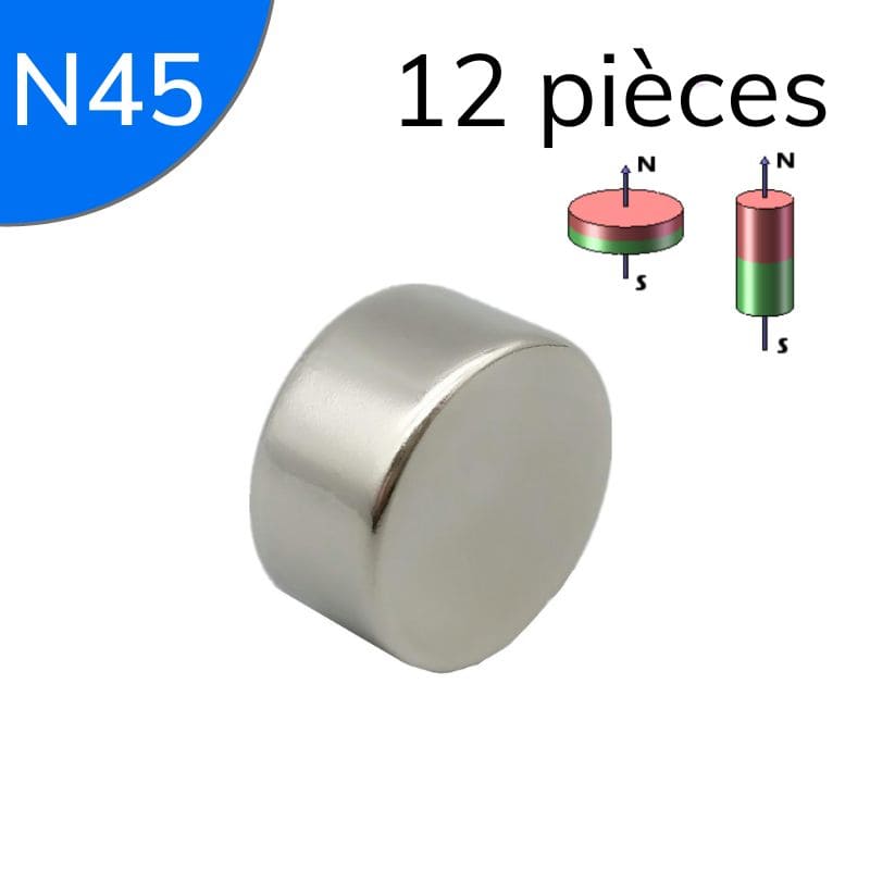 Disque magnétique néodyme Ø 20 mm - hauteur 10 mm N45 1 12 pièces - Univers Magnétique