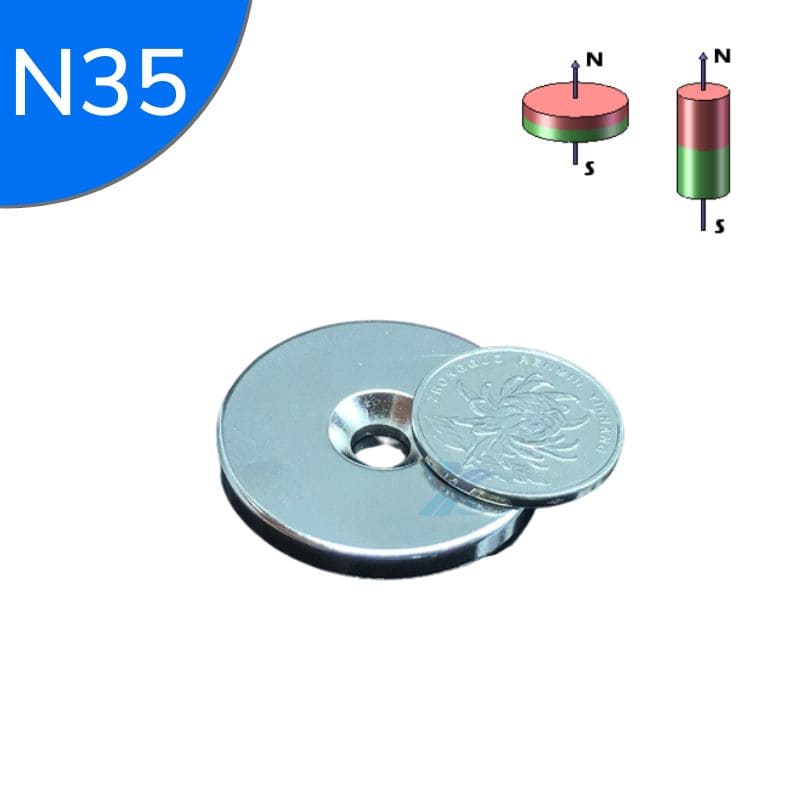 Disque magnétique néodyme Ø 40 mm / hauteur 5 mm / trou fraisé 6 mm N35 1 pièce - Magasin en ligne d'aimants - Univers Magnétique