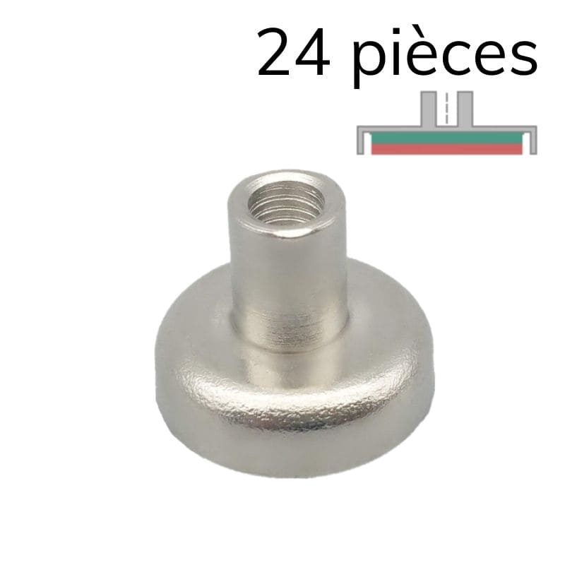 Aimant en pot néodyme - Ø 16 mm - manchon taraudé M4 1 24 pièces - Univers Magnétique