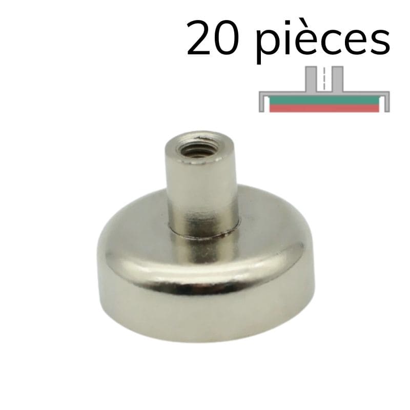 Aimant en pot néodyme - Ø 20 mm - manchon taraudé M4 1 20 pièces - Univers Magnétique