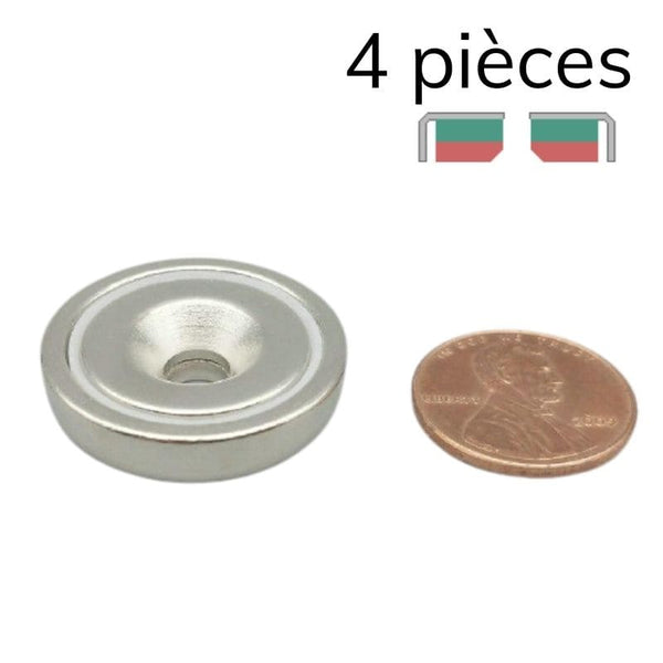 Aimant en pot rond 25 mm - trou fraisé 5,5 mm 1 - Univers Magnétique