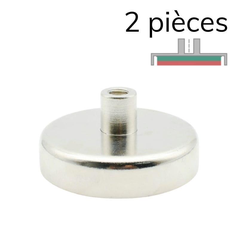 Aimant en pot néodyme - Ø 75 mm - manchon taraudé M10 1 2 pièces - Univers Magnétique