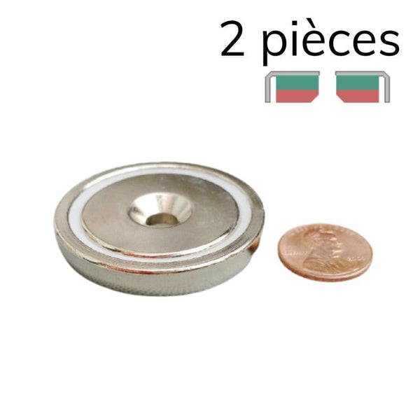 Aimant en pot rond 42 mm - trou fraisé 6,5 mm 1 - Univers Magnétique
