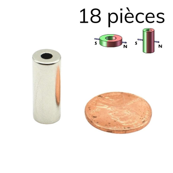 Anneau magnétique néodyme Ø 8/3,05 mm - hauteur 20 mm (magnétisation diamétrale) 1 - Univers Magnétique